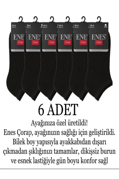 Erkek Bilek Boy Dikişsiz Siyah Çorap 6'lı – %80 Pamuk, Antibakteriyel (40-44)