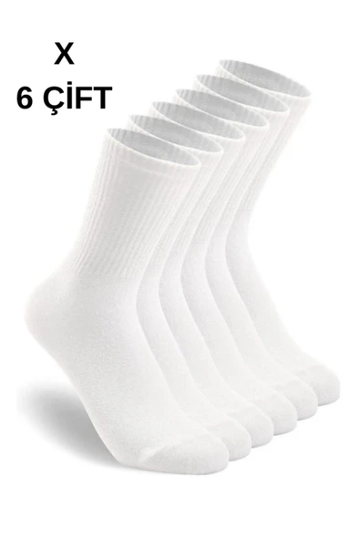 6 Çift Pamuklu A + Premium Beyaz Tenis Çorap