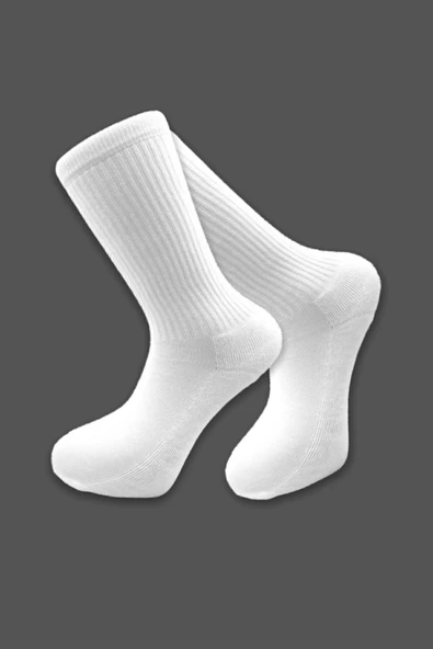 Tekli Ekonomik Çorap Her Kombine Uygun Düz Beyaz Unisex Tenis Çorap Beyaz - 3