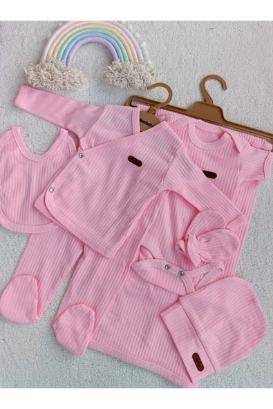 Kız Bebek YENİ DOĞAN Natural 7 Parça Pembe Hastane Çıkışı Zıbın Seti