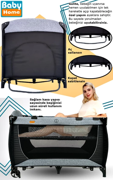 Baby Home 560 Golite 70x110 Bebek Oyun Parkı Yatak Sepet Beşik Sünger Yatak Hediye - 8