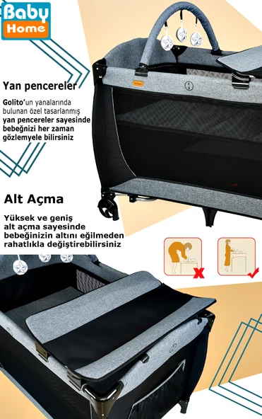 Baby Home 560 Golite 70x110 Bebek Oyun Parkı Yatak Sepet Beşik Sünger Yatak Hediye - 9