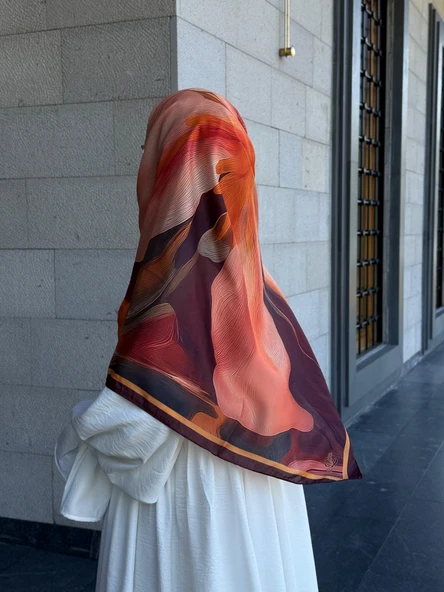 Pamuklu Amber Desen Eşarp-Mürdüm