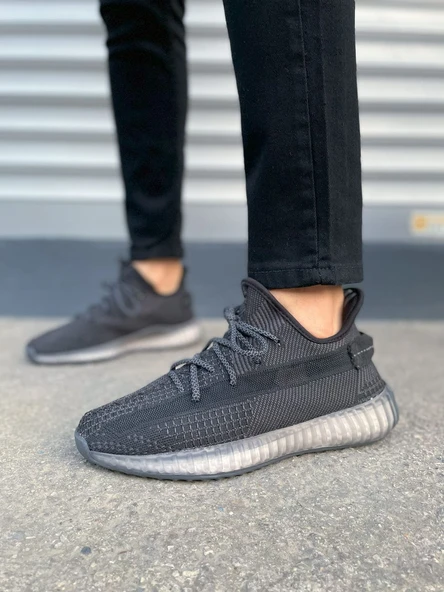 Siyah Beyaz Pulse Bağcıklı Triko Kumaş Erkek Günlük Spor Ayakkabı - 2