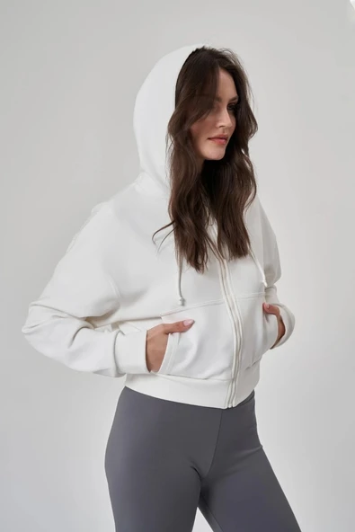 Exuma Kadın Fermuarlı Beyaz Sweatshirt 1529109-BEYAZ - 4