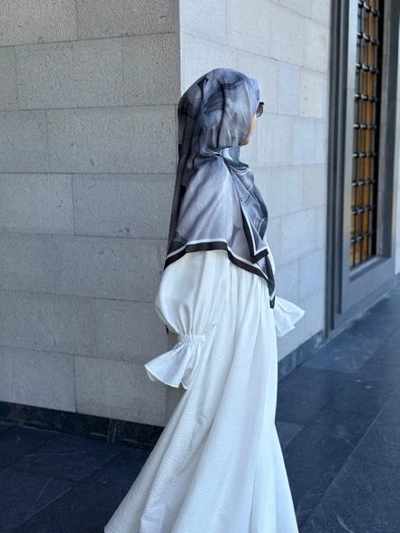 Pamuklu Amber Desen Eşarp-Siyah/Beyaz - 7