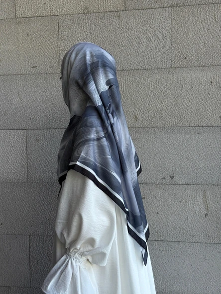 Pamuklu Amber Desen Eşarp-Siyah/Beyaz - 5