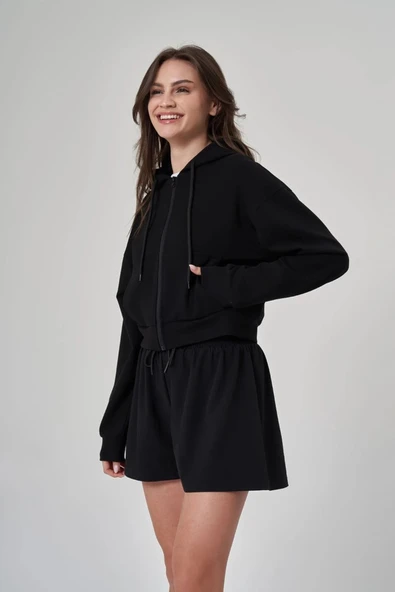 Exuma Kadın Fermuarlı Siyah Sweatshirt 1529109-SİYAH ürün görseli