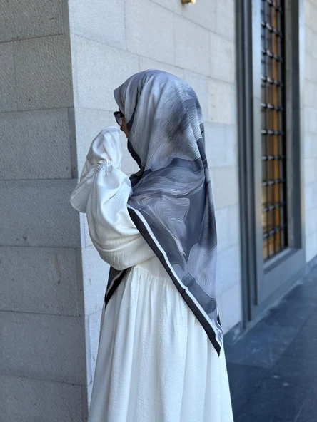 Pamuklu Amber Desen Eşarp-Siyah/Beyaz - 2