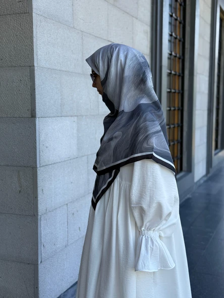 Pamuklu Amber Desen Eşarp-Siyah/Beyaz - 4