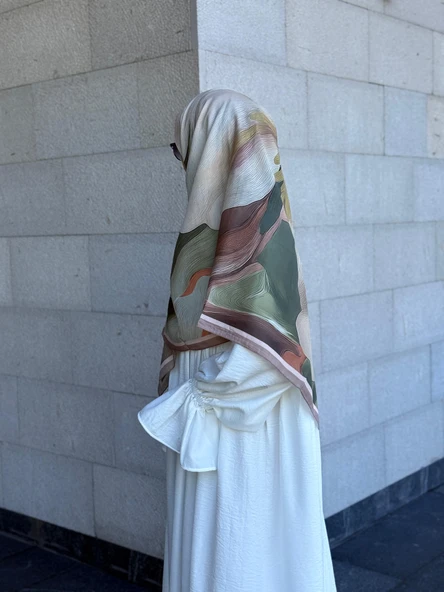 Pamuklu Amber Desen Eşarp-Haki/Krem - 6