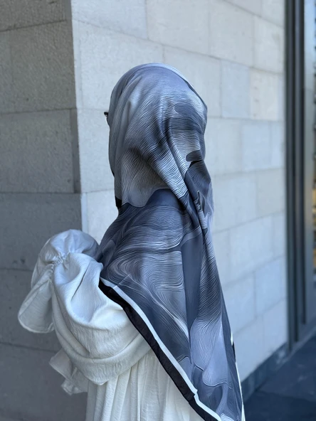 Pamuklu Amber Desen Eşarp-Siyah/Beyaz