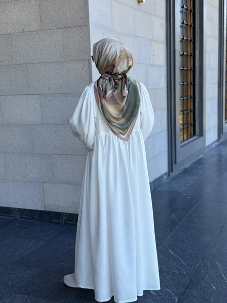 Pamuklu Amber Desen Eşarp-Haki/Krem - 7