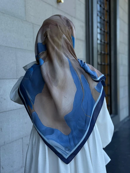 Pamuklu Amber Desen Eşarp-İndigo - 4