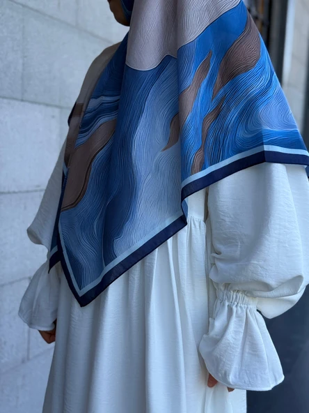 Pamuklu Amber Desen Eşarp-İndigo - 2