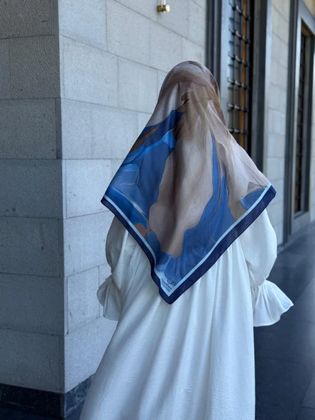 Pamuklu Amber Desen Eşarp-İndigo - 5