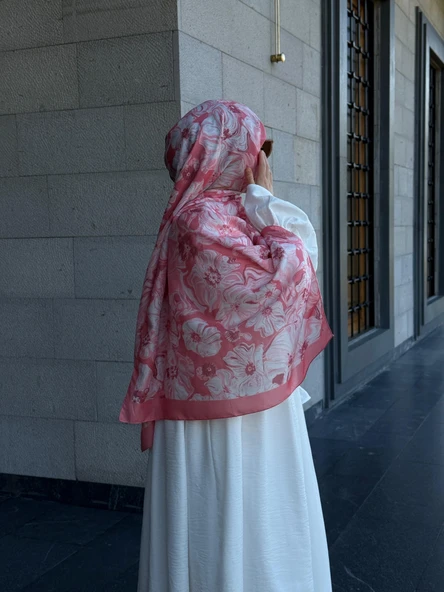 Pamuklu Mimoza Desen Şal-Mercan - 4