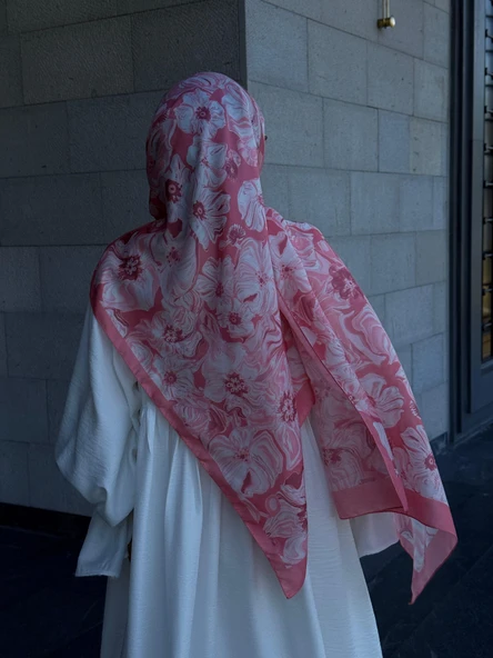 Pamuklu Mimoza Desen Şal-Mercan - 5