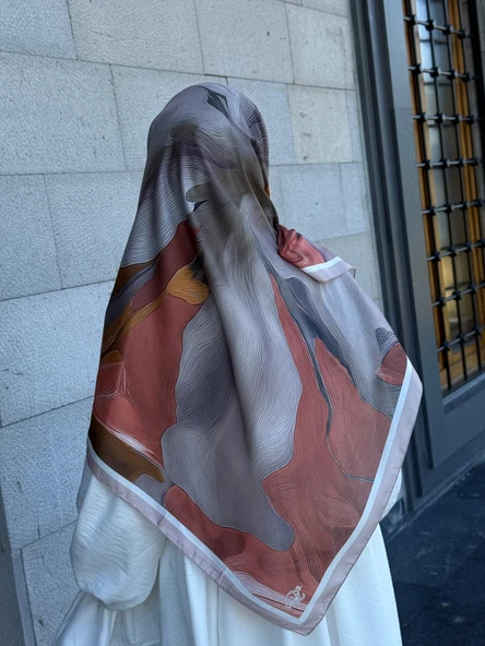 Pamuklu Amber Desen Eşarp-Taş - 4