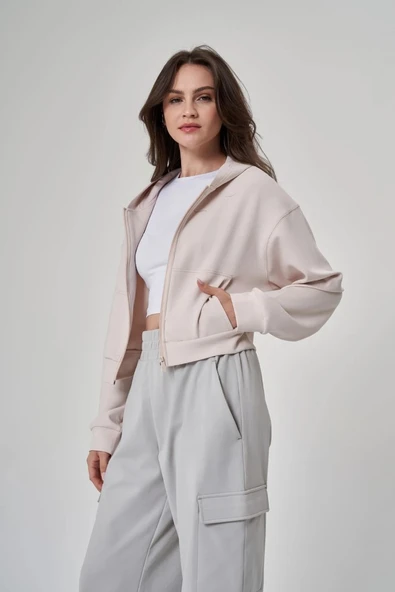 Exuma Kadın Fermuarlı Kum Rengi Sweatshirt 1529109-KUM - 9