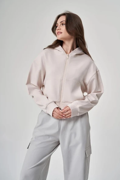 Exuma Kadın Fermuarlı Kum Rengi Sweatshirt 1529109-KUM - 2