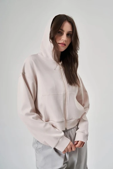 Exuma Kadın Fermuarlı Kum Rengi Sweatshirt 1529109-KUM - 7