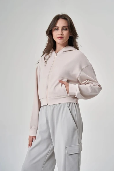 Exuma Kadın Fermuarlı Kum Rengi Sweatshirt 1529109-KUM - 3