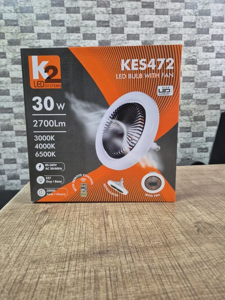 K2 Fanlı 30 w 3 Renk Dim Edilebilir Kumandalı Poyraz Led Ampul E27 Duylu