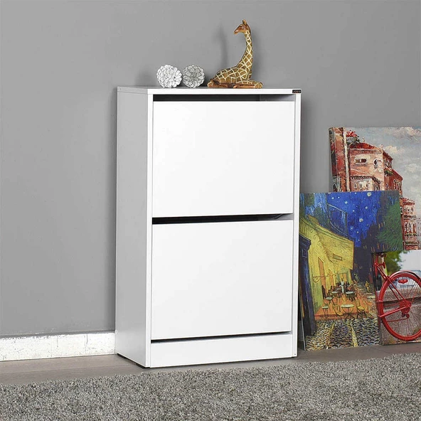 Flat Duo 2 Katlı Ayakkabılık Mat Beyaz 51x84x26 cm - 5