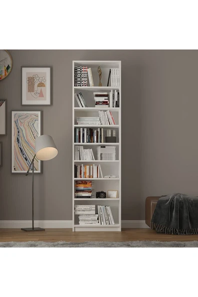 Asra Trend MDF Beyaz Kitaplık – Ayarlanabilir Raflar, Ev & Ofis Modern Dekoratif Kitaplık, K-01 - Resim 4