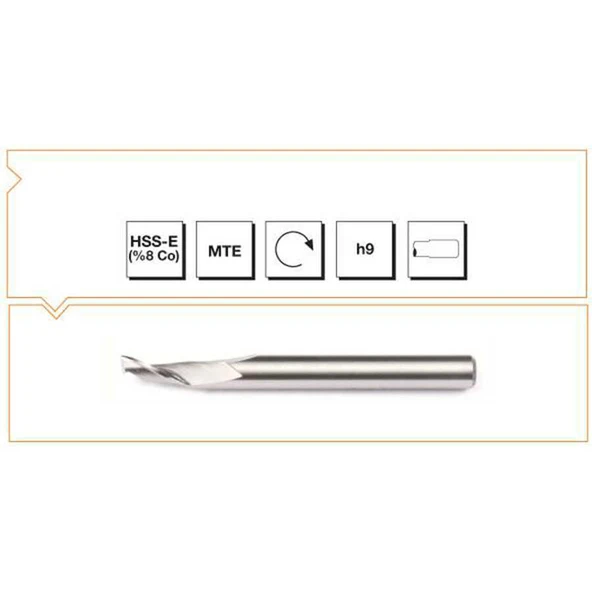 Makina Takım 8X8X120 HSS-E (%8Co) MTE Normu Tek Ağızlı Alüminyum Freze - MTE B00276510800