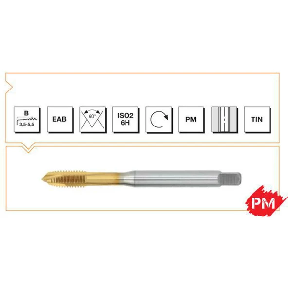 Makina Takım M4 HSSE DIN371/B Tın Kaplamalı Venüs Makine Kılavuzu - MTE B10802000400 ürün görseli