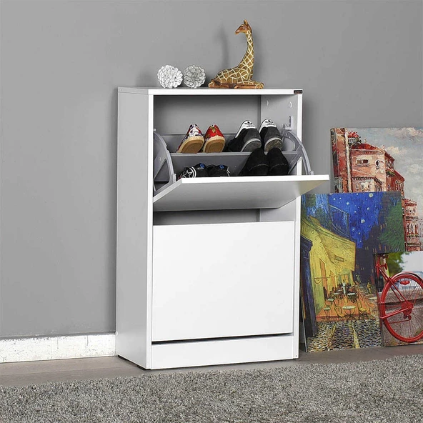 Flat Duo 2 Katlı Ayakkabılık Mat Beyaz 51x84x26 cm