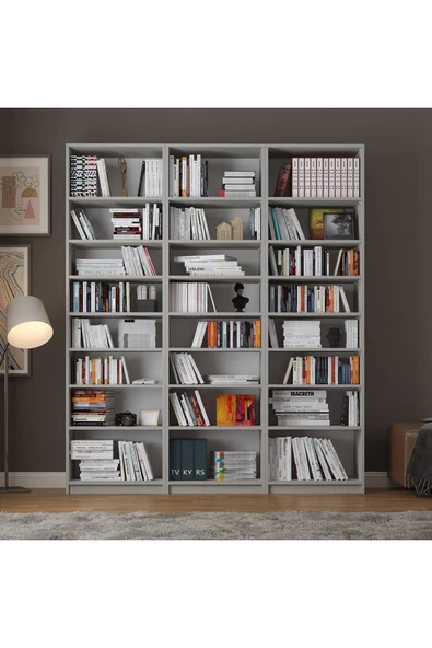 Asra Trend MDF Kül Gri Kitaplık – Ayarlanabilir Raflar, Ev & Ofis Modern Dekoratif Kitaplık, K-22 ürün görseli