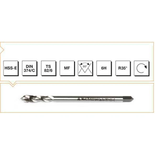 Makina Takım HSS-E DIN 374/C Metrik İnce Vidalı Helis Kanallı Makina Kılavuzu M20X1.5mm - MTE B00105790340 ürün görseli