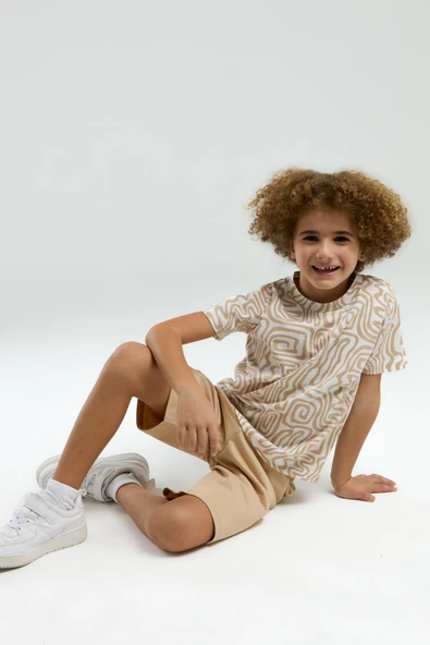 Arnetta Erkek Çocuk Desenli Bisiklet Yaka Kısa Kollu Şortlu Pijama Takım - 11