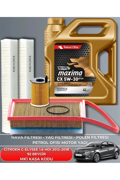 Petrol Ofisi KOPYA CITROEN C-ELYSEE 1.6 HDI 2012-2013-2014-2015-2016-2017-2018 92 BEYGİR FİLTRE-YAG BAKIM SETİ ürün görseli