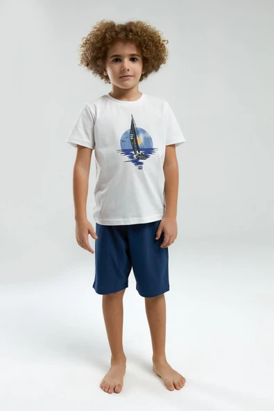 Arnetta Garson Erkek Çocuk Desenli Bisiklet Yaka Kısa Kol Pijama Takım - 3