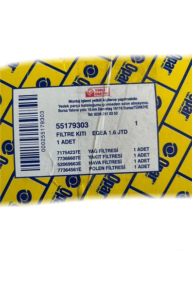 OPAR Fıltre Bakım Seti Fıat Egea 1.6 Jtd ( Opar) (55179303) - Resim 3