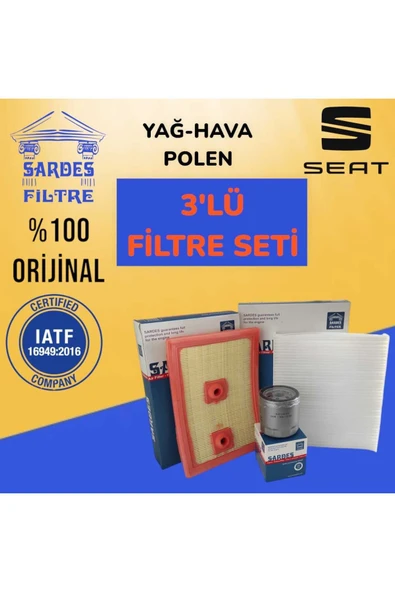 Sardes Seat Ibiza 1.2 Tsı 90hp 66kw(2010-2018) Yağ Hava Polen Filtre Bakım Seti ürün görseli