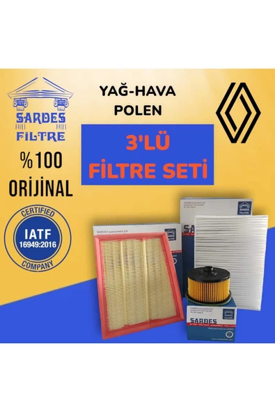 Sardes Renault Megane 4 (2016-2021) 1.2 Tce Benzin 100-130 Hp Filtre Bakım Seti. ürün görseli