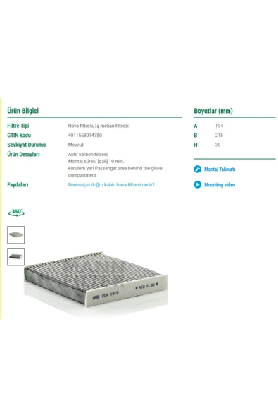 Mann Fılter Cuk1919 Karbonlu Polen Filtresi - Resim 5