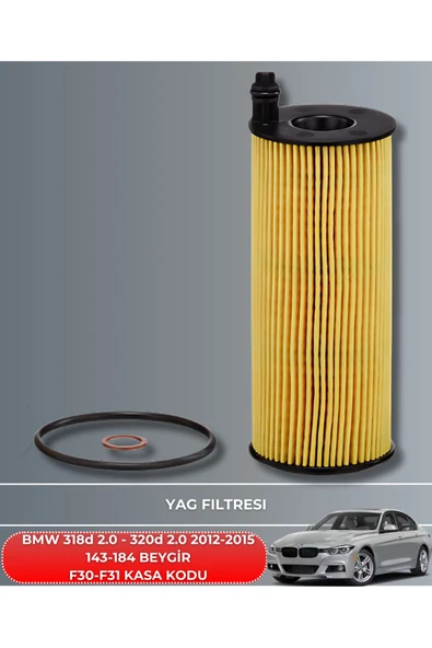 Petrol Ofisi BMW 318d 2.0 - 320d 2.0 2012-2013-2014-2015 143-184 BEYGİR FİLTRE - YAĞ BAKIM SETİ - Resim 4