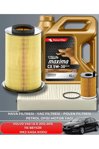 Petrol Ofisi VOLVO V40 1.6 D 2012-2013-2014-2015 115 BEYGİR FİLTRE - YAĞ BAKIM SETİ ürün görseli