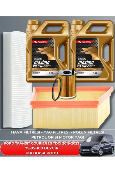 Petrol Ofisi Ford Transıt Courıer 1.5 Tdcı 2019-2020-2021-2022-2023 75-95-100 Beygir Filtre Yağ Bakım Seti Uyumlu ürün görseli