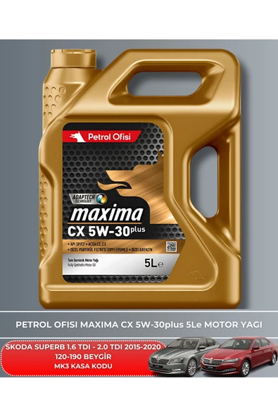 Petrol Ofisi SKODA SUPERB 1.6 TDI - 2.0 TDI 2015-2016-2017-2018-2019-2020 120-190 BEYGİR FİLTRE - YAĞ BAKIM SETİ - Resim 5