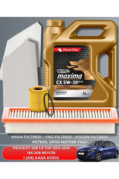 Petrol Ofisi PEUGEOT 208 1.6 THP 2012-2013-2014-2015-2016 156-208 BEYGİR FİLTRE - YAG BAKIM SETİ ürün görseli