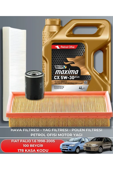 Petrol Ofisi FIAT PALIO 1.6 1999-2000-2001-2002-2003-2004-2005 100 BEYGİR FİLTRE - YAG BAKIM SETİ ürün görseli