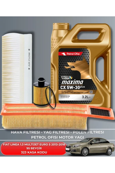 Petrol Ofisi FIAT LINEA 1.3 MULTIJET EURO 5 2013-2014-2015-2016-2017-2018 95 BEYGİR FİLTRE - YAG BAKIM SETİ ürün görseli