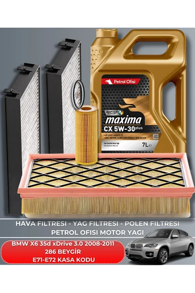 Petrol Ofisi Bmw X6 35d Xdrive 3.0 2008-2009-2010-2011 286 Beygir Filtre - Yağ Bakım Seti ürün görseli